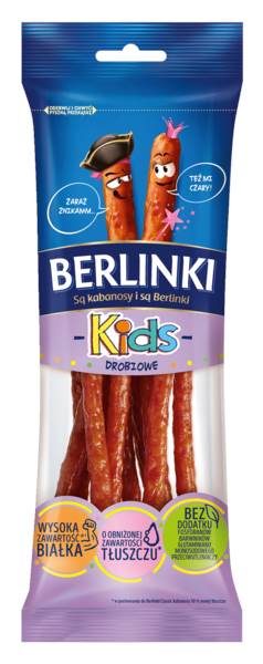 Berlinki Kids- kabanosy, drobiowe, 75 GR/PA