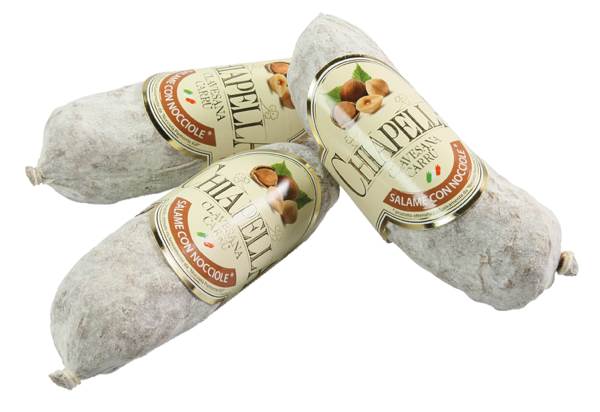 Chiapella Salami z orzechami laskowymi z Piemontu IGP, wędlina wieprzowa, 0,23 KG/ST  , średnio rozdrobniona ,