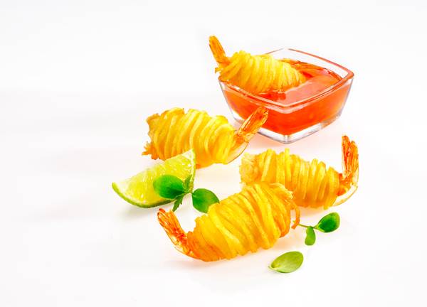 TK Garnelen im Kartoffelmantel, mit einer Fischpaste umhüllt, 48 x ca.25g, 1,2 KG/PK