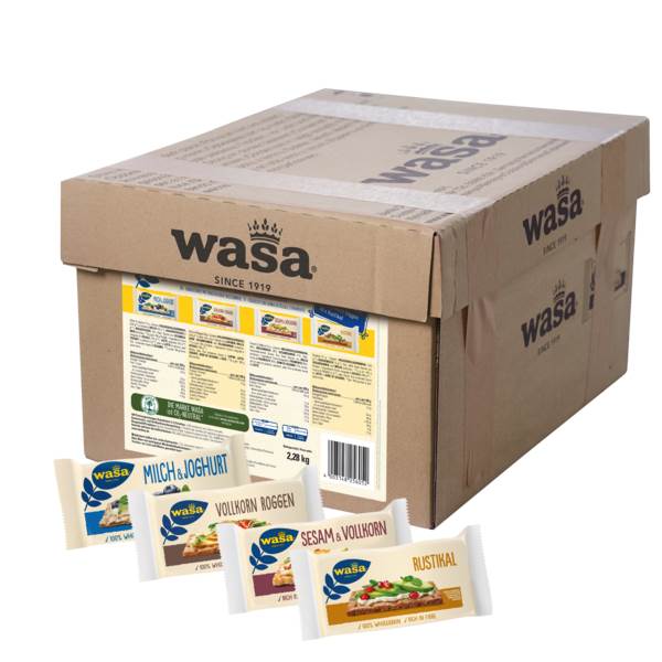 Wasa Knäckebrot 4-fach sortiert,20x Roggen Vollkorn, 40x Milch & Joghurt 100 PO/KT 20x Rustikal, 20x Sesam & Vollkorn,  Portionen à 2 Scheiben