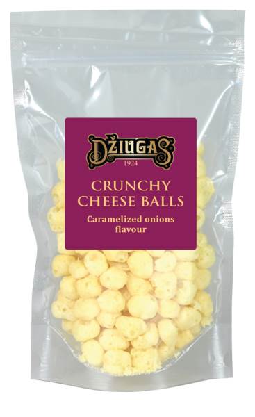 Dziugas Crunchy cheese balls, chrupiący suszony ser o smaku karmelizowanej cebuli, 0,14 KG/PA , kulki