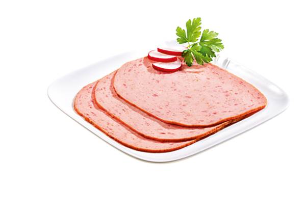 Base Culinar Geflügel Römerbraten, in Scheiben, 0,5 KG/PK grobe Brühwurst aus Geflügelfleisch, geräuchert, ca. 29 Scheiben