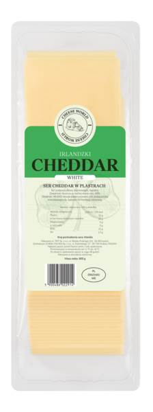 Cheddar Irlandzki White, ser podpuszczkowy dojrzewający, łagodny, plastry, 0,8 KG/PA