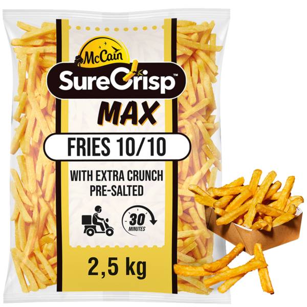 Mr McCain SureCrisp MAX Frytki proste 10/10 mm, powlekane, nowej generacji, super 2,5 KG/TB chrupiące, bez skórki, delikatnie solone,