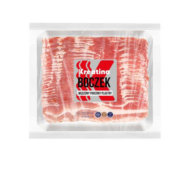 HKFoods Boczek wędzony parzony, wieprzowy, peklowany, plastry, vacuum, ok. 1 KG/PR , gr. 2,7 mm,