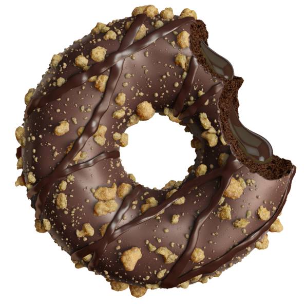 Mr Dooti Donuts Donut z kremem orzechowym, dekorowany kakaową polewą,granulowanymi 12 ST/KT ciasteczkami i kakaową kreską, 71g/szt,