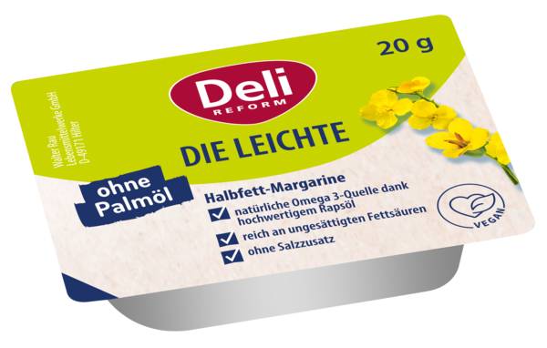 Deli Reform Die Leichte, Halbfett-Margarine, 39% Fett, palmölfrei, 20 g Portionen, 120 ST/KT