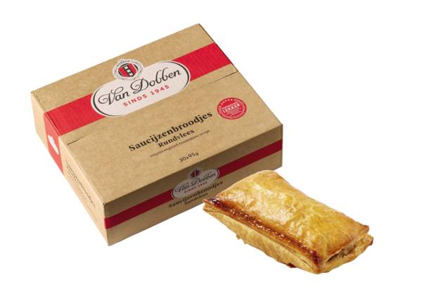 DV van Dobben saucijzenbroodje rundvlees, 95 gram per stuk 30 ST/DS