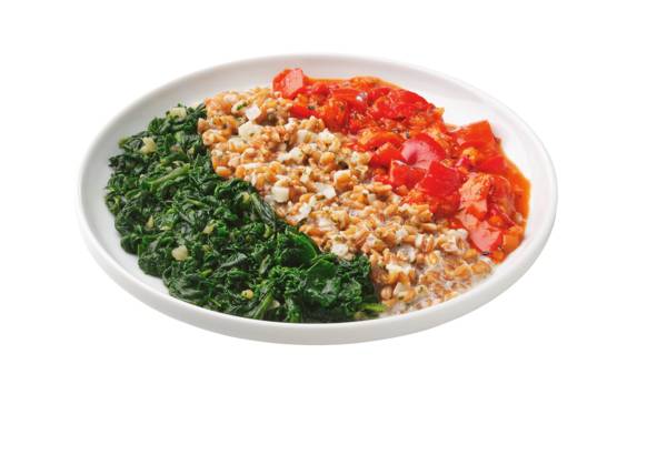 Dinkelrisotto mit Peperonata und Blattspinat