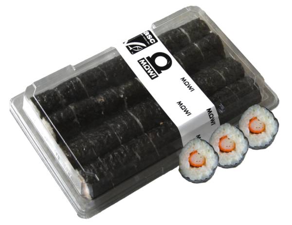 MOWI Sushi Hosomaki z gotowanym ryżem i paluszkami z surimi o smaku kraba 32 szt., 446,4 GR/PA , zawinięte w suszone wodorosty