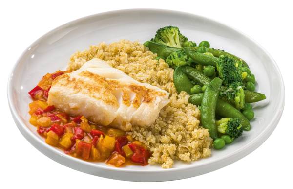 Kabeljaufilet auf Paprikagemüse mit Quinoa