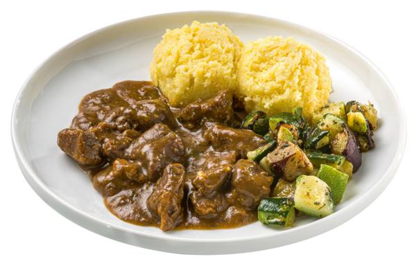 Lammgulasch mit mediterranem Gemüse und Polenta