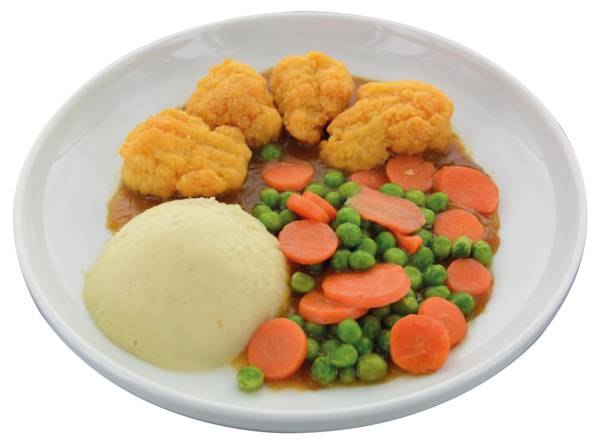 Chicken Nuggets mit Kartoffelpüree und Gemüse