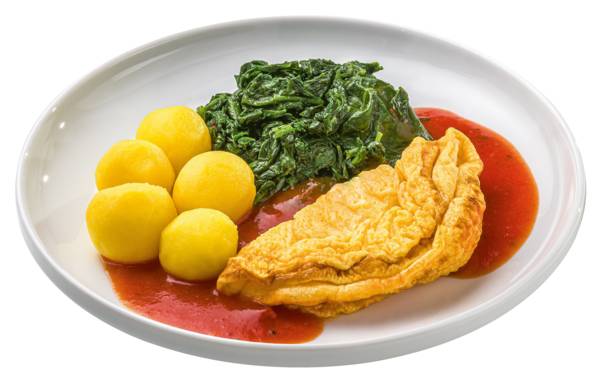 Omelett mit Blattspinat und Kartoffeln