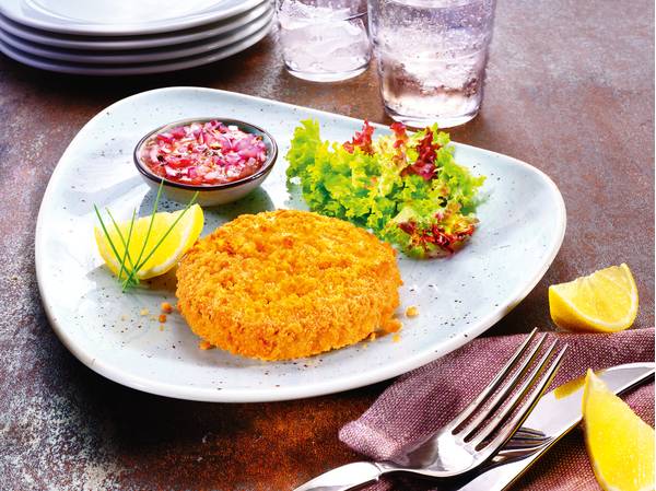 TK ASC Lachs Brokkoli Burger, geformt, paniert, vorgebraten, 90-100g, 5 KG/KT einzeln tiefgefroren
