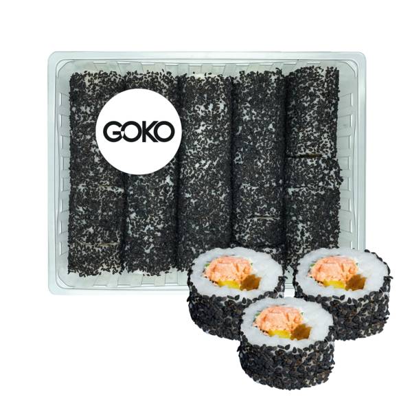 GOKO TOMEI Sushi Uramaki sake yaki, california roll, 35 szt., 1,245 KG/PA , z łososiem pieczonym, serkiem, imitacją kawioru, rzodkwią, tykwą i sezamem