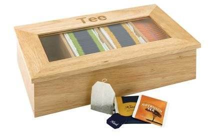 Tebox med 4 rum (plats till 120 påsar), 33 x 5 x 20 x 9 cm, trä