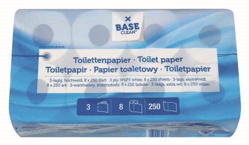 Toiletpapir 3-lags, hvidt, 250 ark/rl