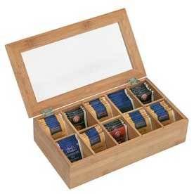 Buffe tebox med 10 rum, 36 x 20 x 9 cm, bambu trä (FCS)