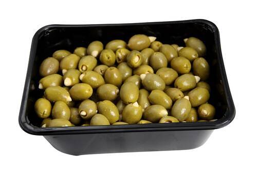 Gröna oliver med mandlar, 1 kg