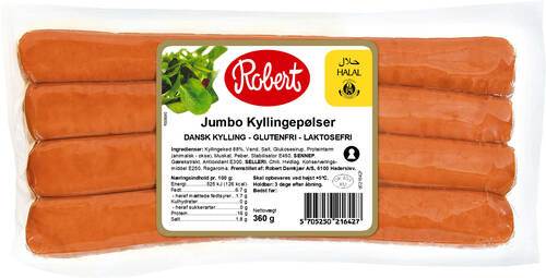 Jumbo Kycklingkorv, 90 g, laktosfri, halal, 360 g