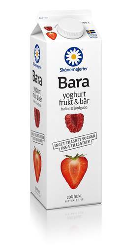 Bara Yoghurt & Frukt hallon, jordgubb och banan 3,4%, 1 l