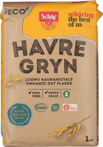 Havregryn fina, glutenfri, ekologisk, 1 kg