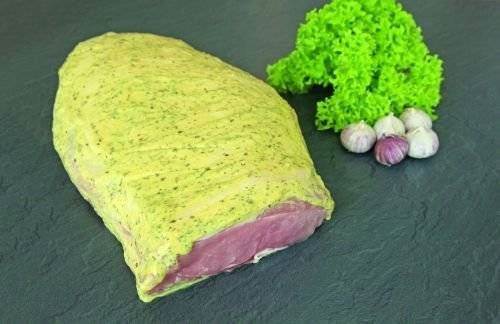 Skinkeyderlår uden svær, med lårtunge, hvidløgsmarineret, ca. 3,5 kg