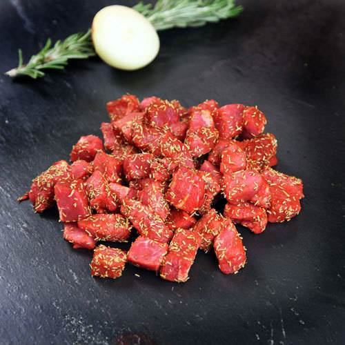 Fransyska av ungnöt, tärnad,  marinerad med paprika/rosmarin, EU
