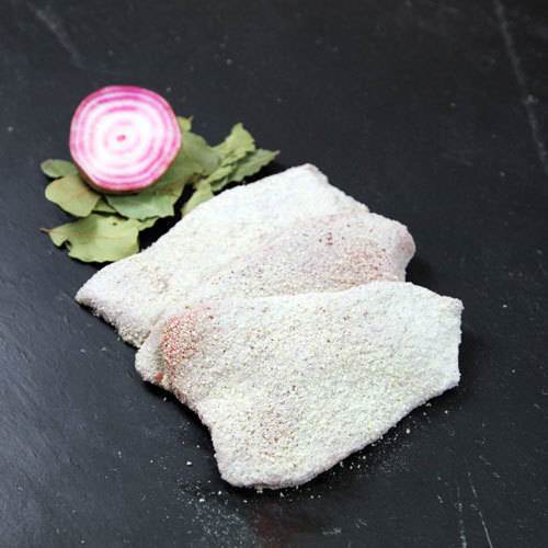 Schnitzel av kalvytterlår, bankad, panerad, 125 g, EU