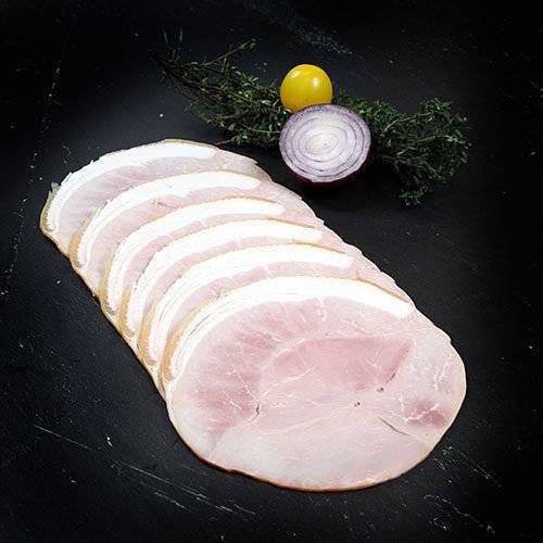 Skinke kogt og røget, med svær, skiver, 100 g