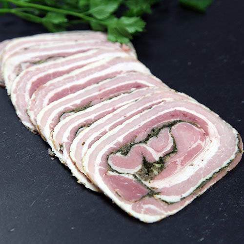 Rullepølse røget, med persille, i skiver, variabel vægt