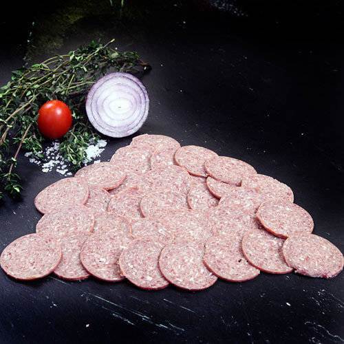 Lammespegepølse i skiver, 1 kg