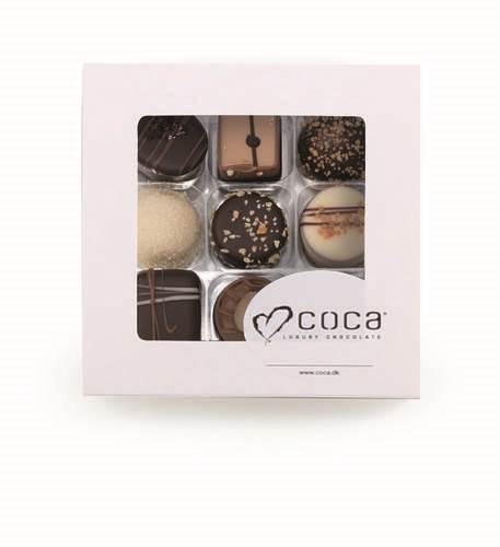 Choklad lyx i ask med fönster, 9 st, 100 g