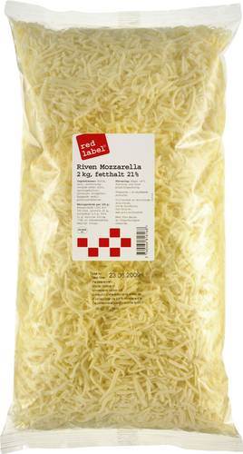Mozzarella 21% riven, 2 kg