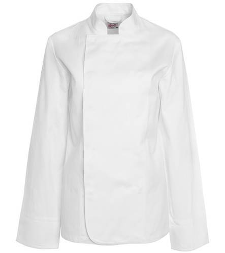 Kokkejakke dame 1604 hvid str C50, m/lange ærmer, 65/35% polyester/bomuld