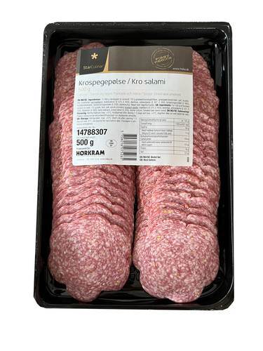 Krospegepølse, 46-48 skiver x 12 g, taglagt, 500 g