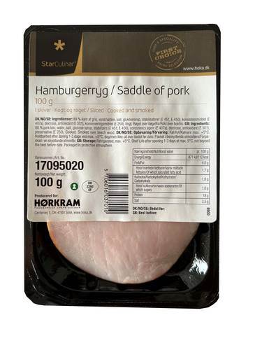 Hamburgerryg, 6 - 7 skiver x 13 g, taglagt, 100 g