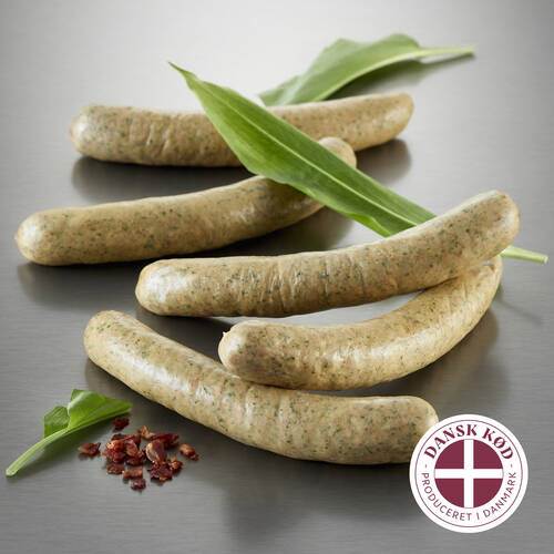 Frankfurter med ramsløg/bacon, 125 g/stk, 2 x 2,5 kg