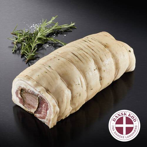 Porchetta af grisebryst og kryddersaltet kamfilet, ca. 3,5 kg